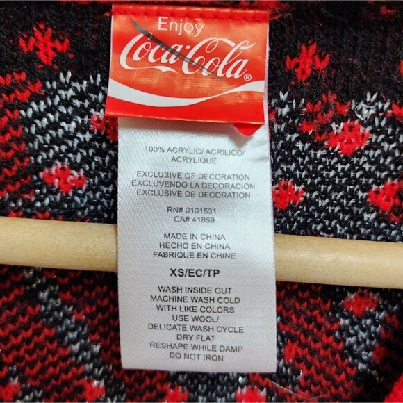 Coca Cola Cardigan Sweater XS Red Black White Bears Real Thing Pom Poms Novelty - Picture 8 of 12